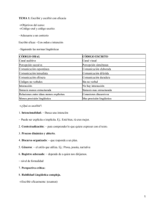 TEMA 1: Objetivos del curso: Código oral y código escrito: