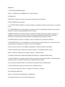 DERECHO I. CONCEPTOS PRELIMINARES TEMA 1: NORMAS QUE GOBIERNAN LA VIDA SOCIAL