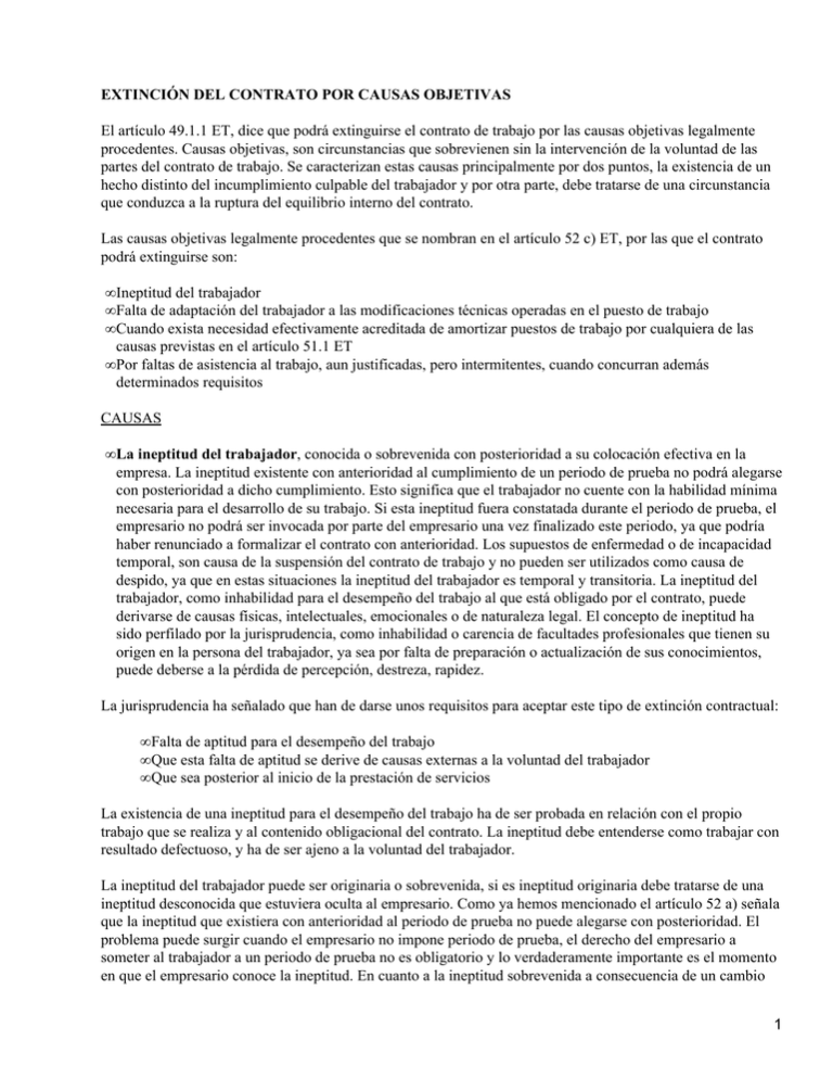 Extinción del contrato por causas objetivas