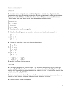 Examen de Matemáticas II OPCION A 1.−