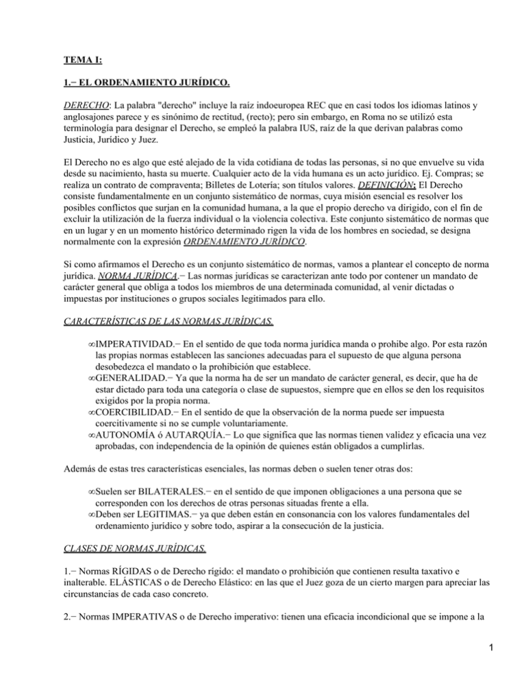 Tema I El Ordenamiento Jur Dico Derecho