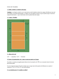 FICHA DE VOLEIBOL 1− Define voleibol y el objetivo del juego. Voleibol: