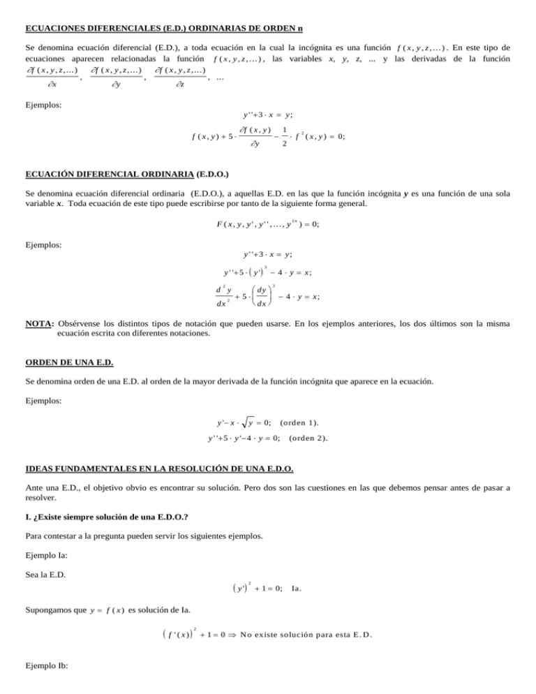 Ecuaciones Diferenciales E D Ordinarias De Orden N