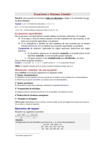 Ecuaciones y Sistemas Lineales  Resolver no tiene ninguna.