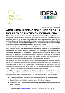 ARGENTINA RECIBIÓ SÓLO 1 DE CADA 10 DÓLARES DE INVERSIÓN EXTRANJERA