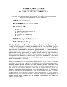 SistInf Gerencial apoyo Gerencia Regional Oruro Aduana Naci
