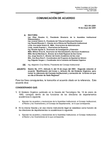 COMUNICACIÓN DE ACUERDO  A: SCI-191-2001