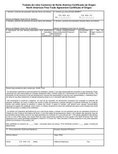 Tratado de Libre Comercio de Norte América Certificado de Origen