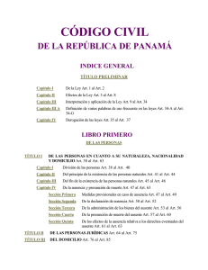 CÓDIGO CIVIL DE LA REPÚBLICA DE PANAMÁ  INDICE GENERAL