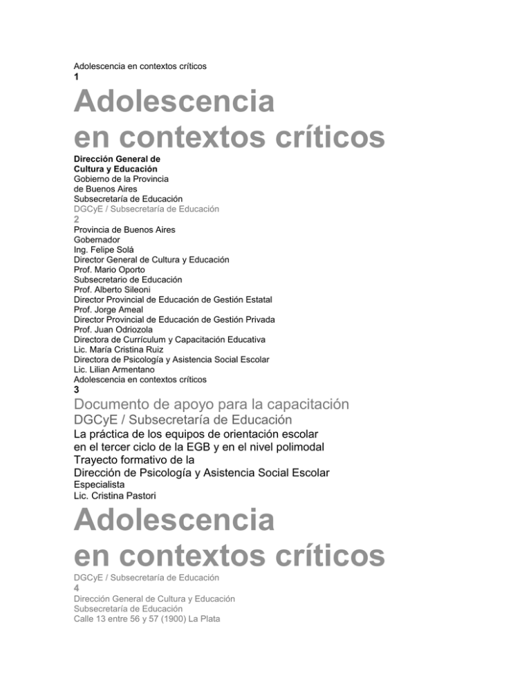 Adolescencia en contextos críticos