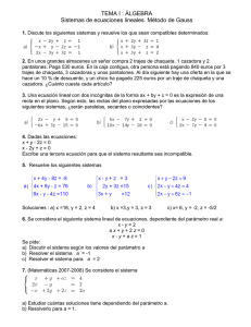 TEMA I : ÁLGEBRA Sistemas de ecuaciones lineales. Método de Gauss