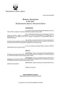 Resolución Administrativa Nº 287-2003 El Superintendente Adjunto de Administración General