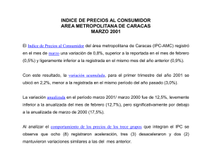 INDICE DE PRECIOS AL CONSUMIDOR AREA METROPOLITANA DE CARACAS MARZO 2001