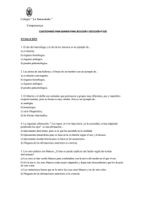 Cuestionario examen final - Colegio La Inmaculada, Camponaraya
