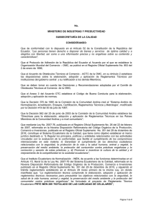 No.  MINISTERIO DE INDUSTRIAS Y PRODUCTIVIDAD SUBSECRETARÍA DE LA CALIDAD