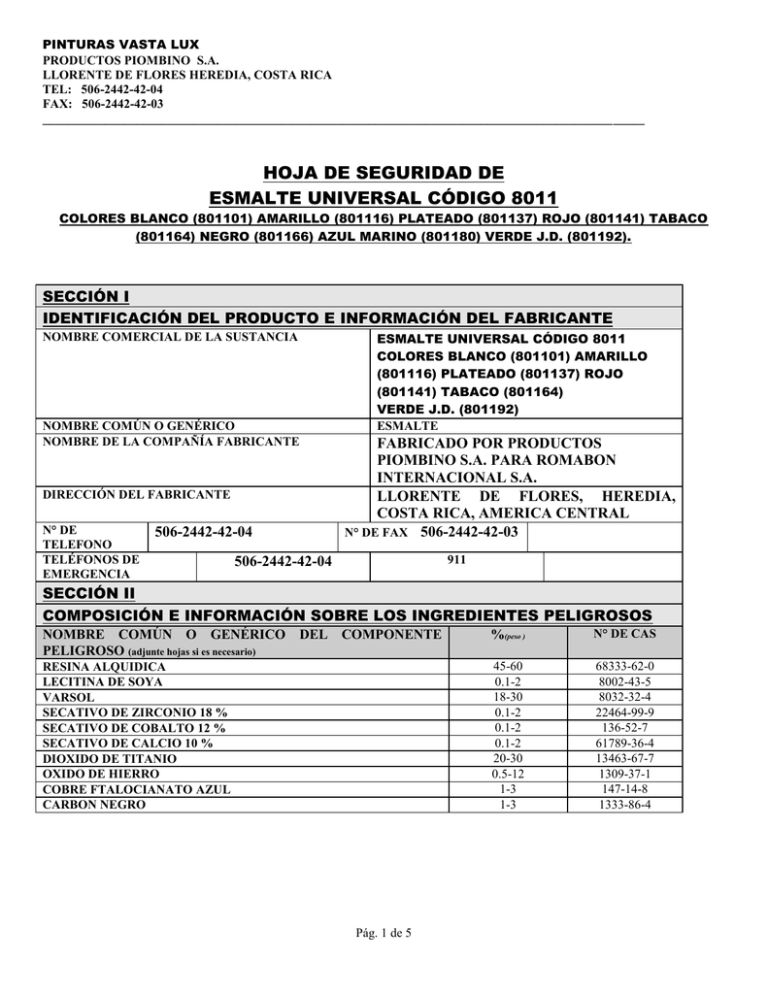 Formulario Hoja De Seguridad De Membrana