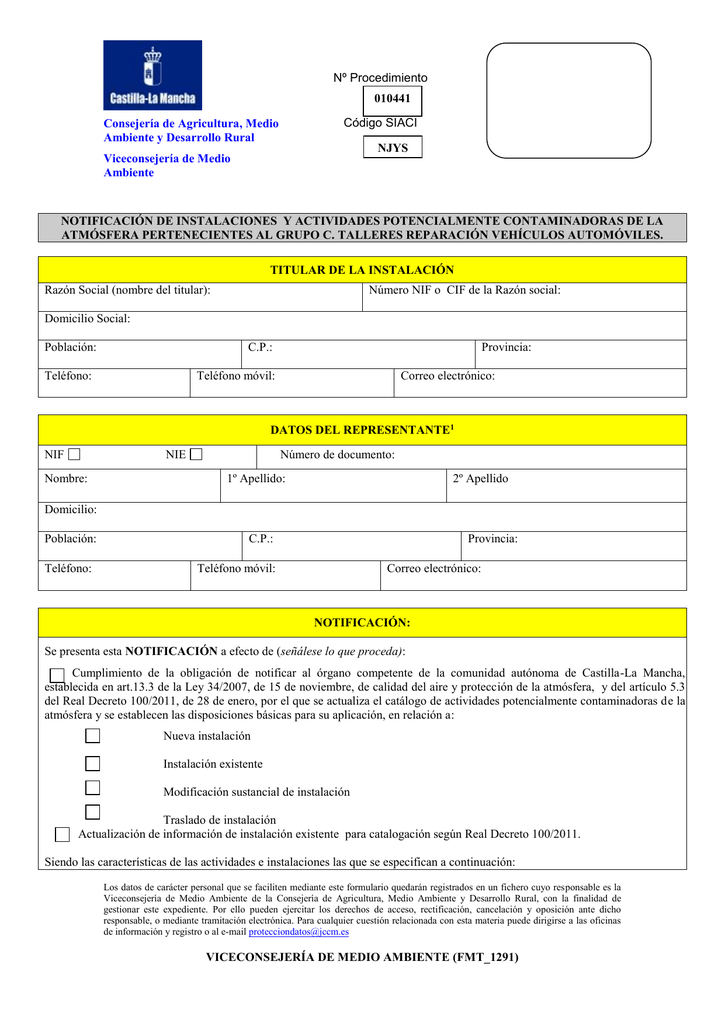 Notificaci N De Instalaciones Y Actividades Potencialmente