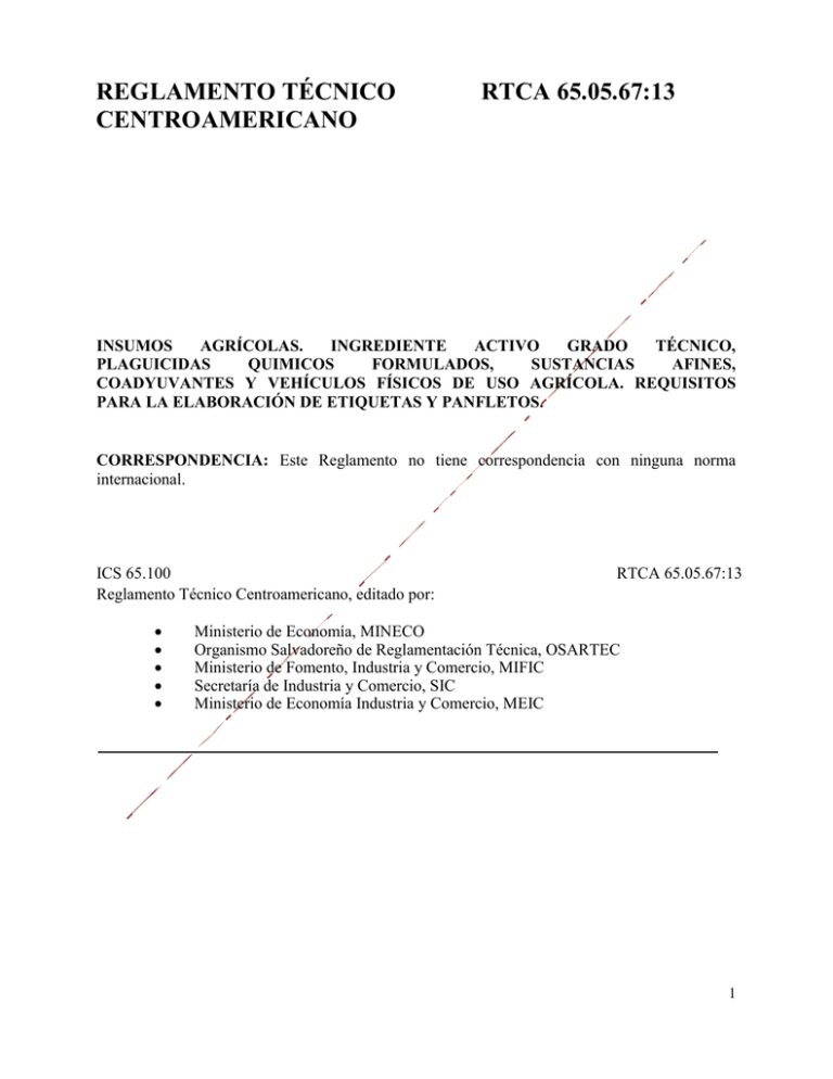 reglamento técnico rtca 65 05 67 13 centroamericano