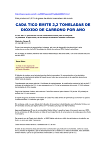 CADA TICO EMITE 2,2 TONELADAS DE CO2 POR ANHO