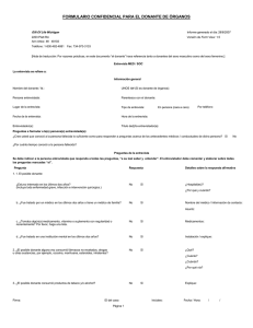 formulario confidencial para el donante de órganos