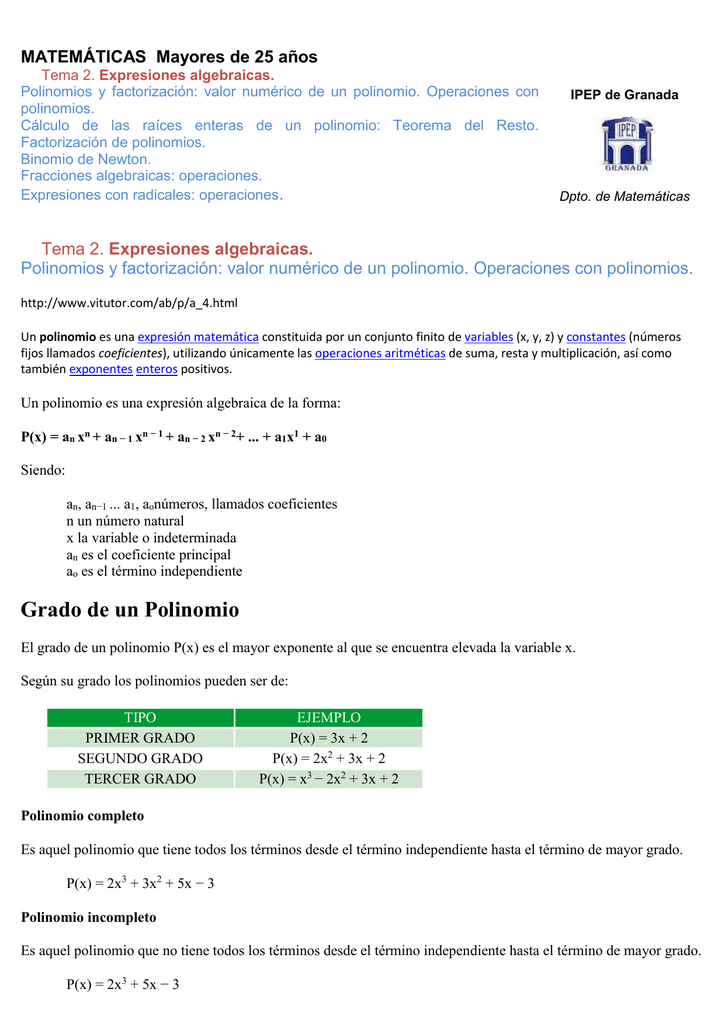 Tema Expresiones Algebraicas