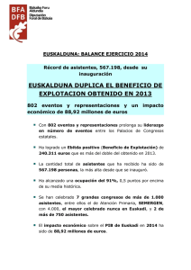 EUSKALDUNA DUPLICA EL BENEFICIO DE EXPLOTACION OBTENIDO EN 2013
