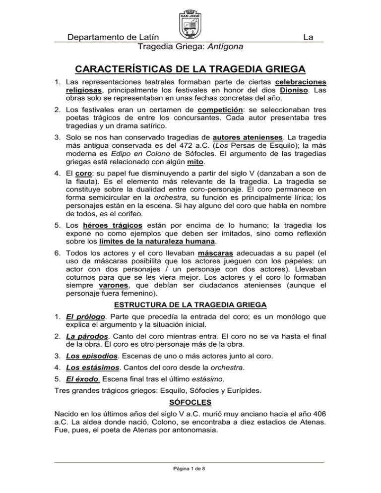 CARACTERÍSTICAS DE LA TRAGEDIA GRIEGA