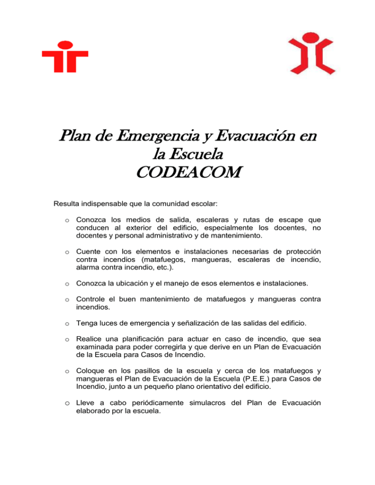 Plan de evacuación de la Escuela