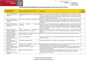 LICENCIADO EN PUBLICIDAD. Listado de temas de PFC (Curso 2012-2013) Documentación