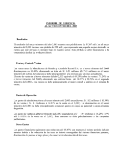 INFORME  DE  GERENCIA AL 3er TRIMESTRE DEL  2003  Resultados