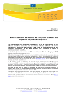 El CESE advierte del retraso de Europa en cuanto a... objetivos de política energética