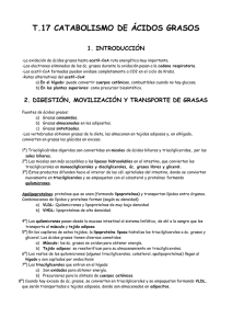 T.17 CATABOLISMO DE ÁCIDOS GRASOS 1. INTRODUCCIÓN