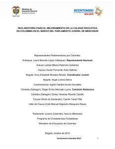 Declaratoria colombiana para el Parlamento Juvenil del Mercosur