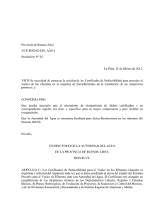 Provincia de Buenos Aires AUTORIDAD DEL AGUA Resolución N