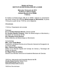 Boletín de Prensa INSTITUTO DE BIOTECNOLOGÍA DE LA UNAM