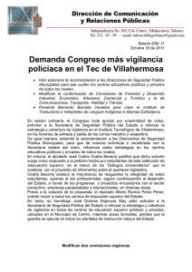 Demanda Congreso más vigilancia policíaca en el Tec de Villahermosa