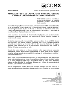 ANUNCIAN II FIESTA DE LAS CULTURAS INDÍGENAS, PUEBLOS  Boletín 0669/15