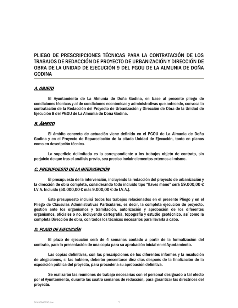 Pliego De Prescripciones T Cnicas Para La Contrataci N De Los