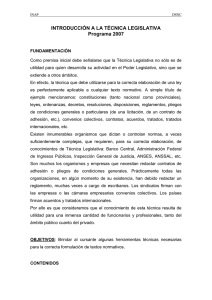 INTRODUCCIÓN A LA TÉCNICA LEGISLATIVA Programa 2007