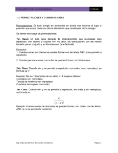 Permutaciones:  Es  todo  arreglo  de ... posición que ocupa cada uno de los elementos que constituyen... 1.3. PERMUTACIONES Y COMBINACIONES