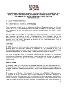 IDRD. INFORME EJECUTIVO ANUAL DE CONTROL INTERNO 2012 --VIGENCIA 2011