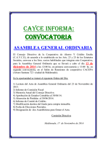 CAYCE INFORMA: CONVOCATORIA ASAMBLEA GENERAL ORDINARIA
