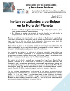 Invitan estudiantes a participar en la Hora del Planeta (Boletin 617).