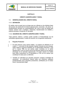 MANUAL DE SERVICIOS FINAGRO CAPITULO I CRÉDITO AGROPECUARIO Y RURAL