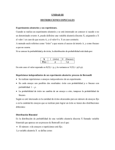 UNIDAD III  DISTRIBUCIONES ESPECIALES Experimentos aleatorios y sus repeticiones.
