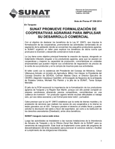 SUNAT PROMUEVE FORMALIZACIÓN DE COOPERATIVAS AGRARIAS PARA IMPULSAR SU DESARROLLO COMERCIAL