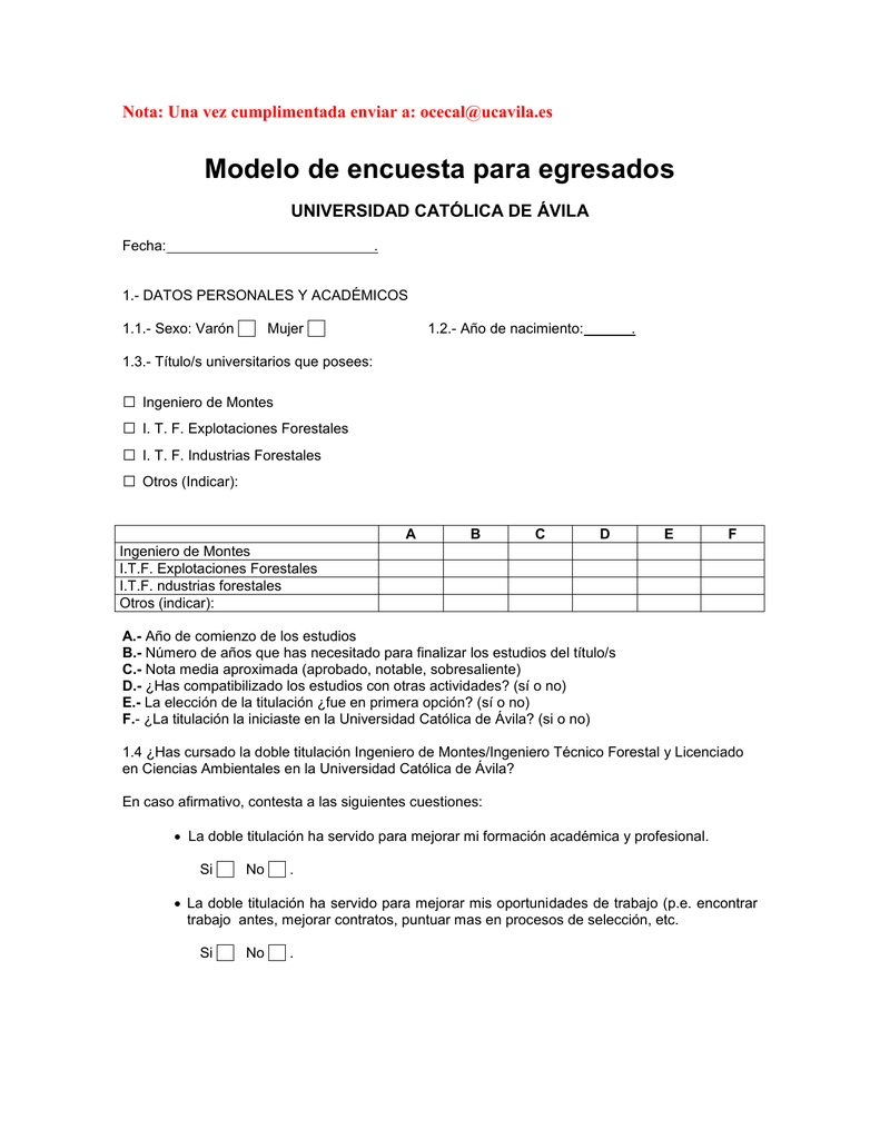 Modelo De Encuesta Para Egresados