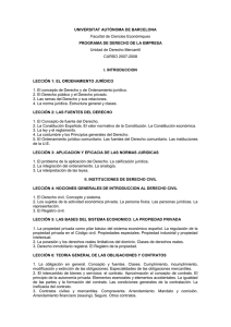 UNIVERSITAT AUTÒNOMA DE BARCELONA  PROGRAMA DE DERECHO DE LA EMPRESA I. INTRODUCCION