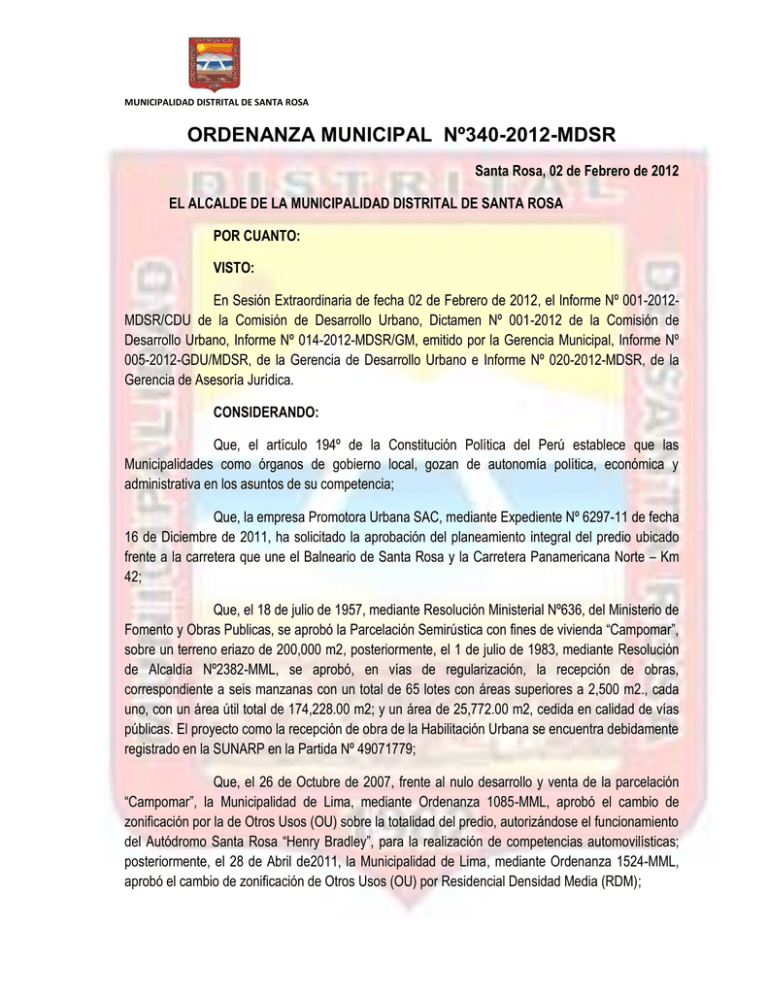 Ordenanza Municipal N Mdsr