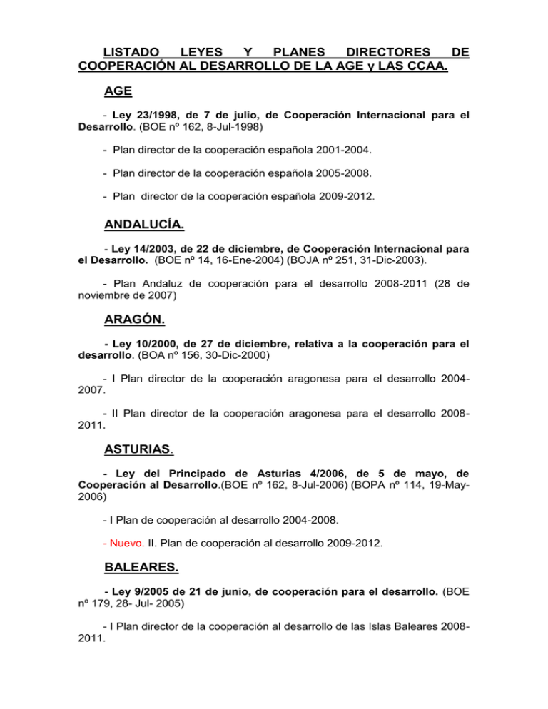 Normativa Cooperaci N Al Desarrollo De La Age Y Ccaa